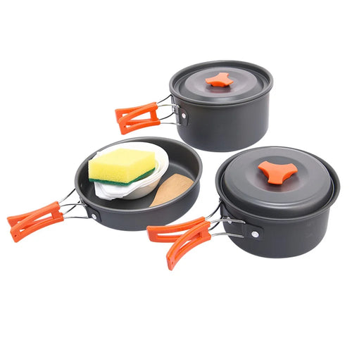 WIDESEA WSC-202J Aluminum Camping Cookware Set for 2-3 People, Lightweight Boiling Pot Teapot Frying Pan (BPA-free, No FDA Certified) - Orange - 1