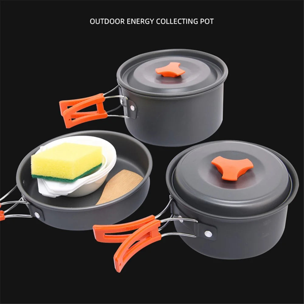 WIDESEA WSC-202J Aluminum Camping Cookware Set for 2-3 People, Lightweight Boiling Pot Teapot Frying Pan (BPA-free, No FDA Certified) - Orange - 2