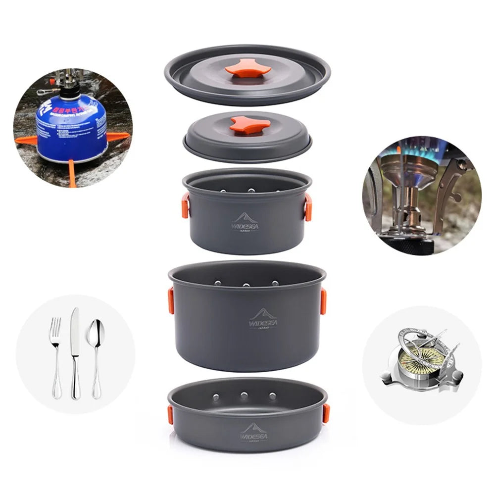 WIDESEA WSC-202J Aluminum Camping Cookware Set for 2-3 People, Lightweight Boiling Pot Teapot Frying Pan (BPA-free, No FDA Certified) - Orange - 4