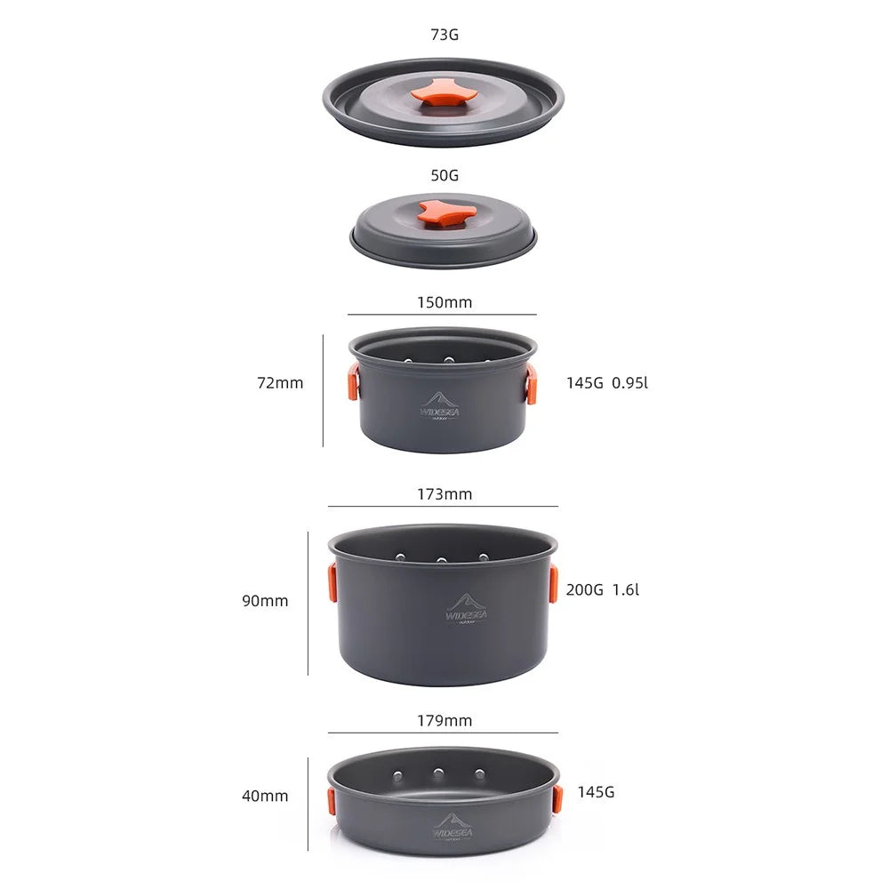 WIDESEA WSC-202J Aluminum Camping Cookware Set for 2-3 People, Lightweight Boiling Pot Teapot Frying Pan (BPA-free, No FDA Certified) - Orange - 5