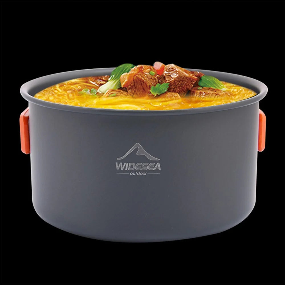 WIDESEA WSC-205J Portable Handle Pan Temperature Resistant Camping Pot Cookware Set with Water Bottle for 3-4 People (No FDA, BPA-Free) - Grey/Orange - 6
