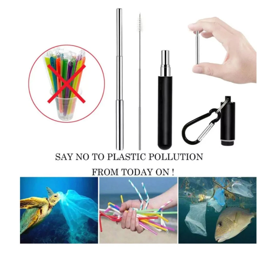 Portable 304 Stainless Steel Three Sections Telescopic Straw Beverage Milk Tea Metal Straw with Aluminum Alloy Storage Tube and Brush (No FDA Certification, BPA Free) - Blue - 2