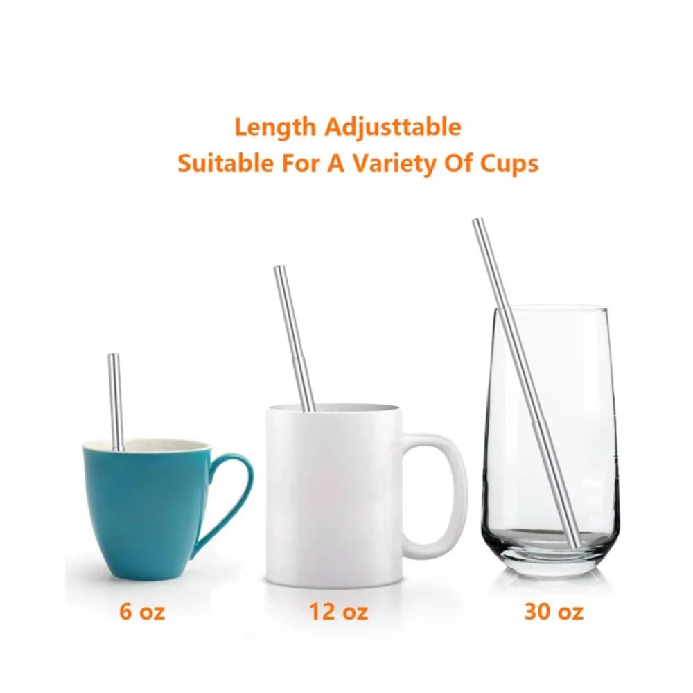 Portable 304 Stainless Steel Three Sections Telescopic Straw Beverage Milk Tea Metal Straw with Aluminum Alloy Storage Tube and Brush (No FDA Certification, BPA Free) - Blue - 5