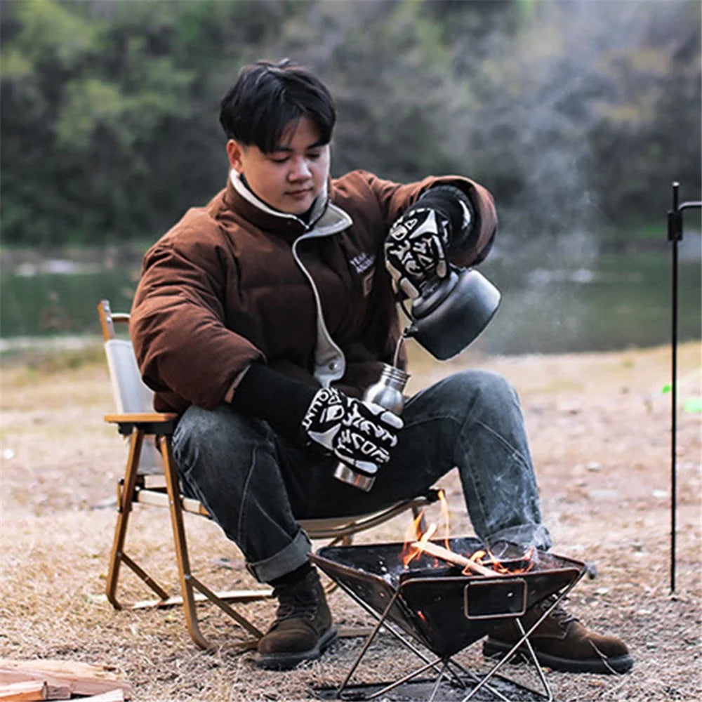 HALIN 1 Pair Outdoor Heat Resistant Camping Picnic BBQ Gloves Insulated Anti-scald Gloves - 2
