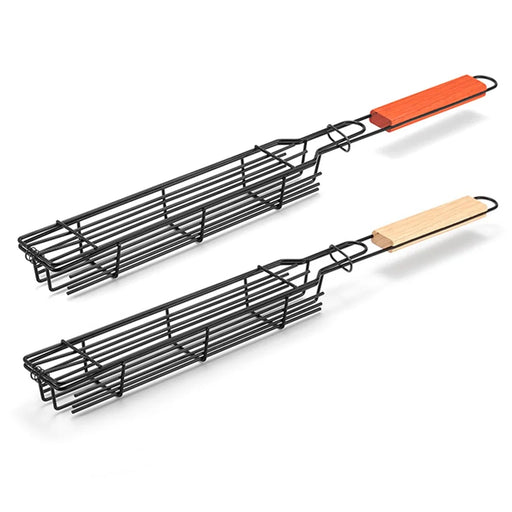 HALIN 2Pcs Outdoor Camping BBQ Grilling Basket Portable Picnic Barbecue Iron Cage with Wooden Handle (No FDA Certificate, BPA Free) - 1