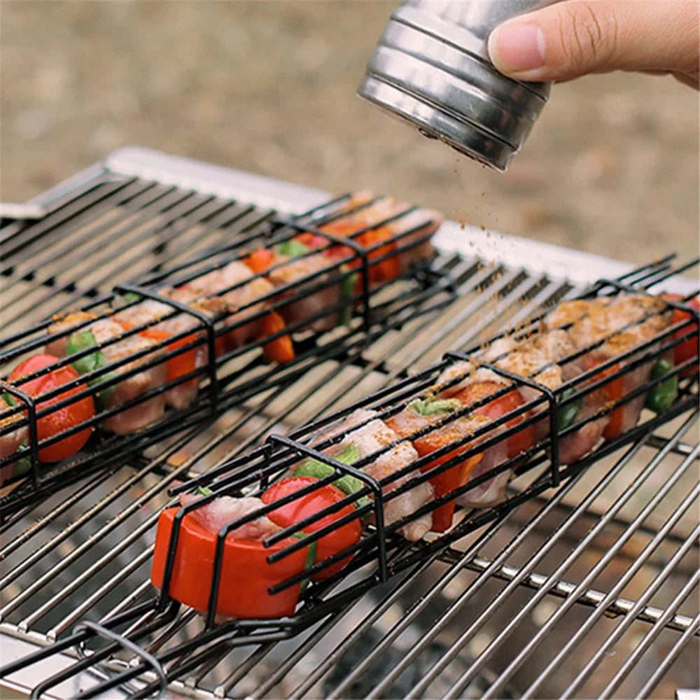 HALIN 2Pcs Outdoor Camping BBQ Grilling Basket Portable Picnic Barbecue Iron Cage with Wooden Handle (No FDA Certificate, BPA Free) - 5