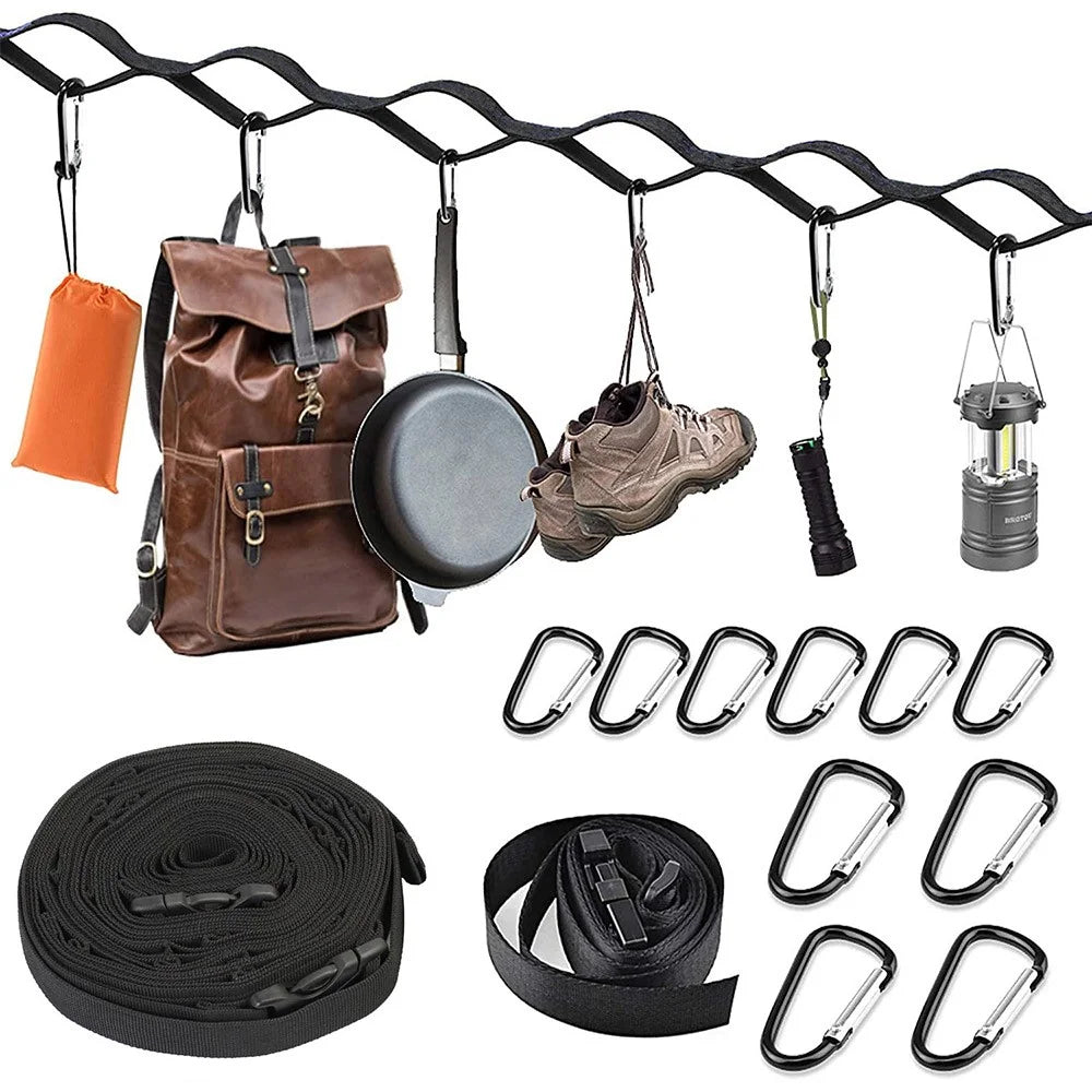 HALIN Campsite Storage Strap Outdoor Camping Hanger Clothesline Hanging Rope with 19 Carabiners - 3