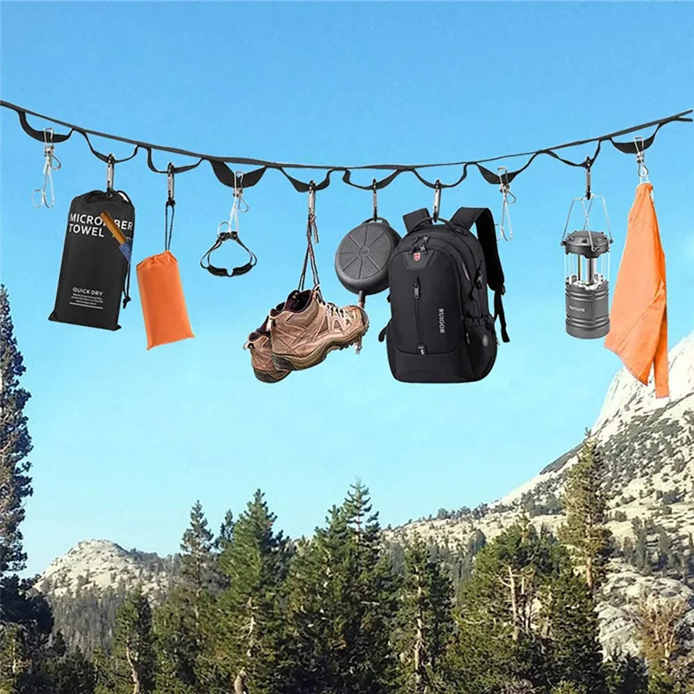 HALIN Campsite Storage Strap Outdoor Camping Hanger Clothesline Hanging Rope with 19 Carabiners - 5