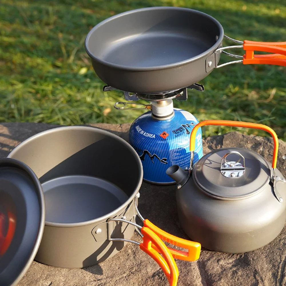 AOTU Outdoor Camping Cooking Set Pot Pan Teapot Cookware Set (No FDA Certificate, BPA-Free) - Green - 2