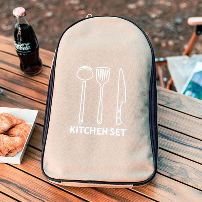 AOTU AT6413-1 Camping Tableware Storage Bag Oxford Cloth Cutlery Spoon Fork Carrying Bag Pouch - Khaki - 5