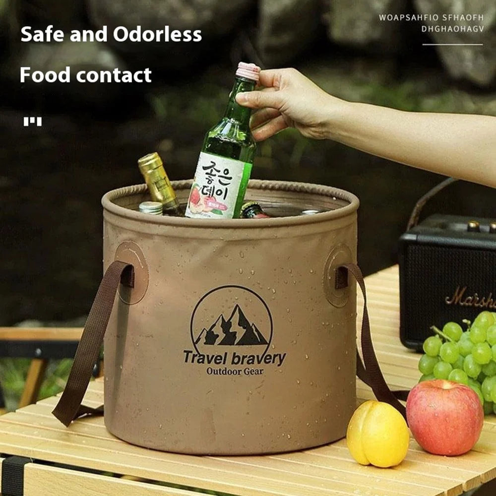 HALIN AT6658-10 10L Folding Bucket Portable Water Container Collapsible Bucket for Camping Hiking - Light Coffee - 2