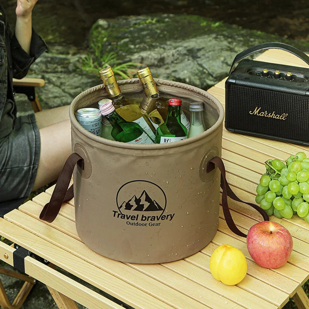 HALIN AT6658-10 10L Folding Bucket Portable Water Container Collapsible Bucket for Camping Hiking - Light Coffee - 3