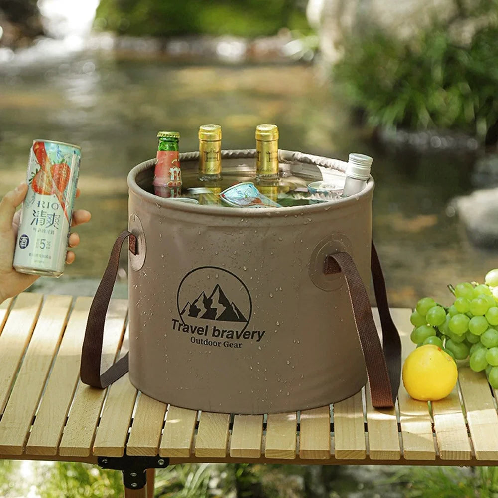 HALIN AT6658-10 10L Folding Bucket Portable Water Container Collapsible Bucket for Camping Hiking - Light Coffee - 4