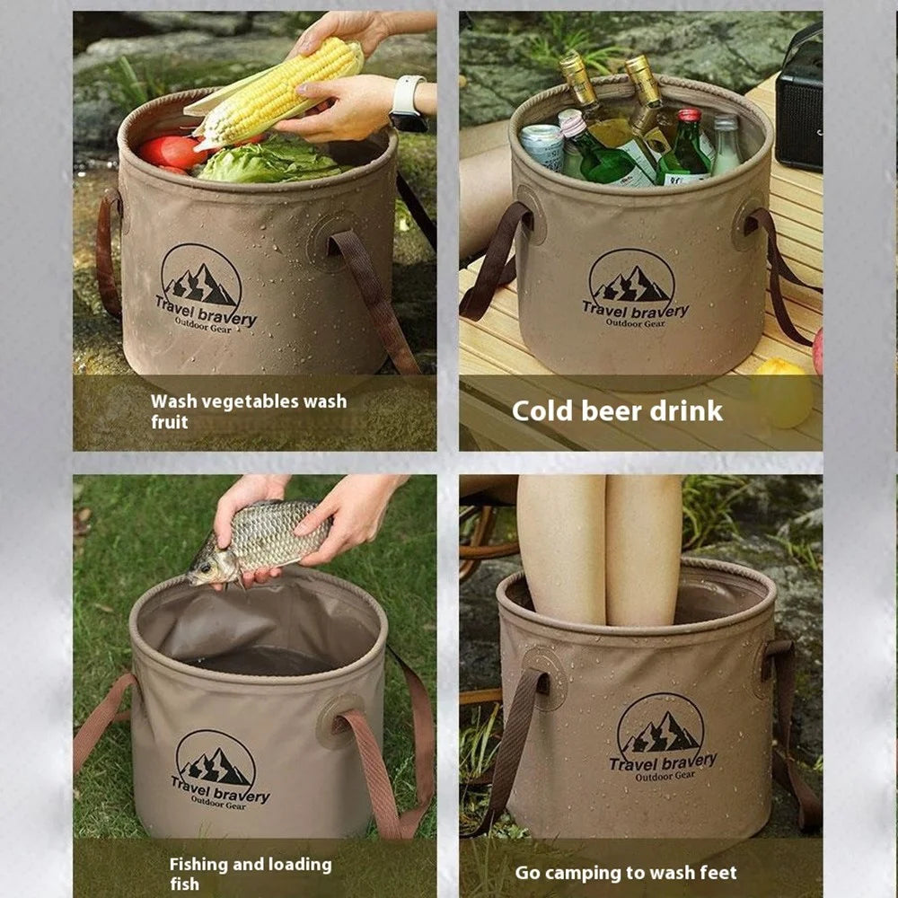 HALIN AT6658-10 10L Folding Bucket Portable Water Container Collapsible Bucket for Camping Hiking - Light Coffee - 5