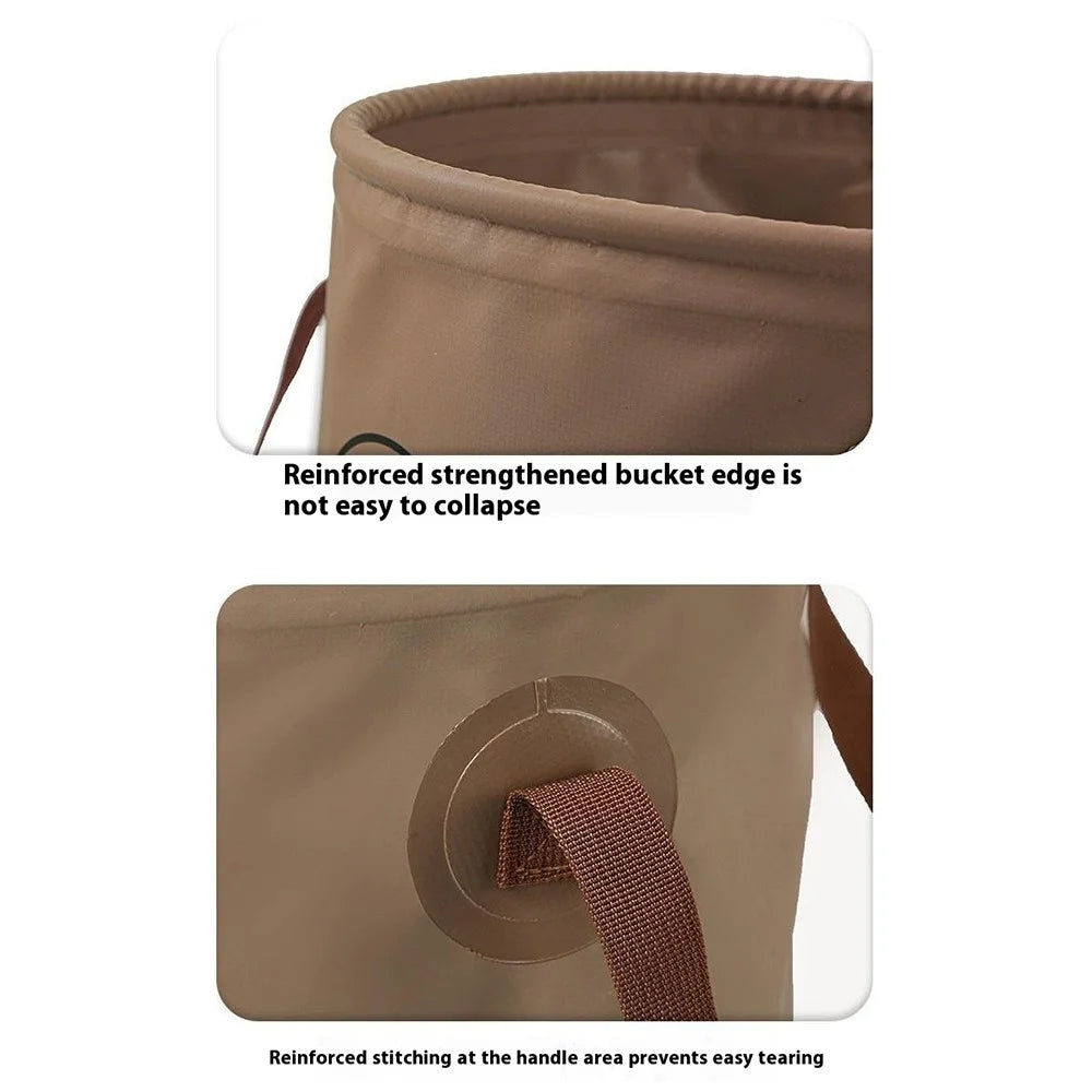 HALIN AT6658-10 10L Folding Bucket Portable Water Container Collapsible Bucket for Camping Hiking - Light Coffee - 6