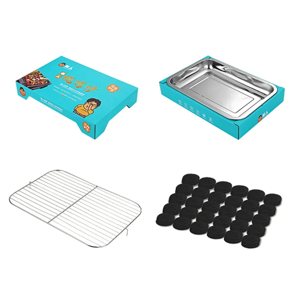 Outdoor Disposable Barbecue Stove Kraft Paper + Stainless Steel BBQ Grill Wash-free Lazy Camping Picnic Stove (BPA Free, No FDA Certification) - Blue - 1