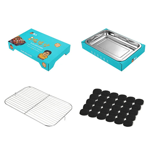 Outdoor Disposable Barbecue Stove Kraft Paper + Stainless Steel BBQ Grill Wash-free Lazy Camping Picnic Stove (BPA Free, No FDA Certification) - Blue - 1
