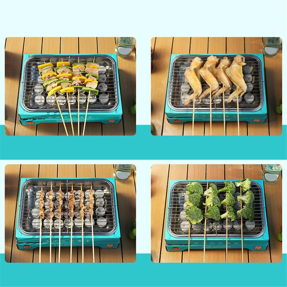 Outdoor Disposable Barbecue Stove Kraft Paper + Stainless Steel BBQ Grill Wash-free Lazy Camping Picnic Stove (BPA Free, No FDA Certification) - Blue - 4