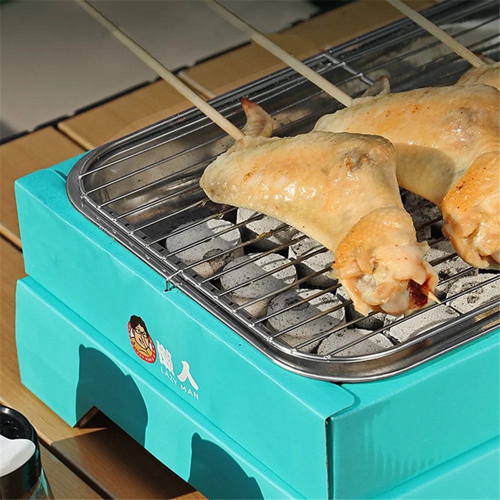 Outdoor Disposable Barbecue Stove Kraft Paper + Stainless Steel BBQ Grill Wash-free Lazy Camping Picnic Stove (BPA Free, No FDA Certification) - Blue - 5