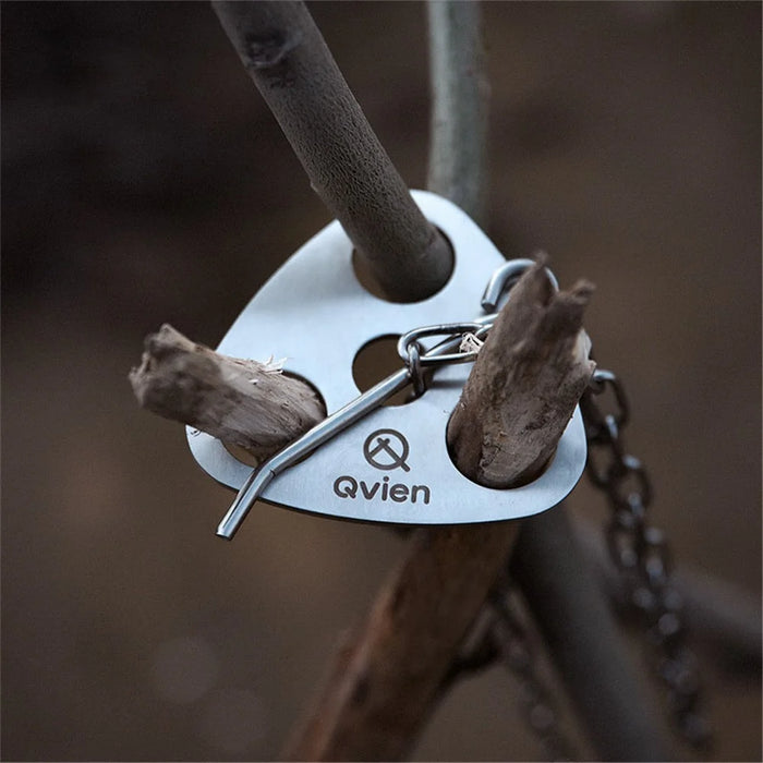 QVIEN QV-V01 Camping Tripod Board Stainless Steel Campire Support Plate with Hook Chain Turn Branches into Campfire Tripod - 3