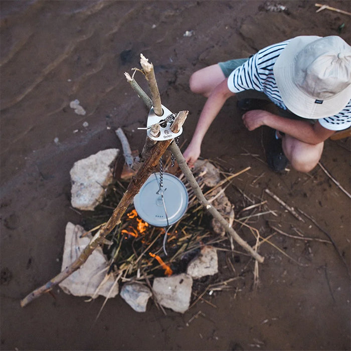 QVIEN QV-V01 Camping Tripod Board Stainless Steel Campire Support Plate with Hook Chain Turn Branches into Campfire Tripod - 6