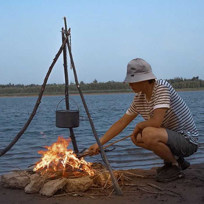 QVIEN QV-V01 Camping Tripod Board Stainless Steel Campire Support Plate with Hook Chain Turn Branches into Campfire Tripod - 7