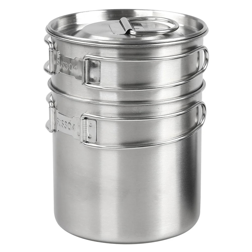 HALIN Multifunction 304 Stainless Steel Pot Set Outdoor Cooking Kettle Pan Camping Cookware Teapot (BPA-free, No FDA Certified) - 1