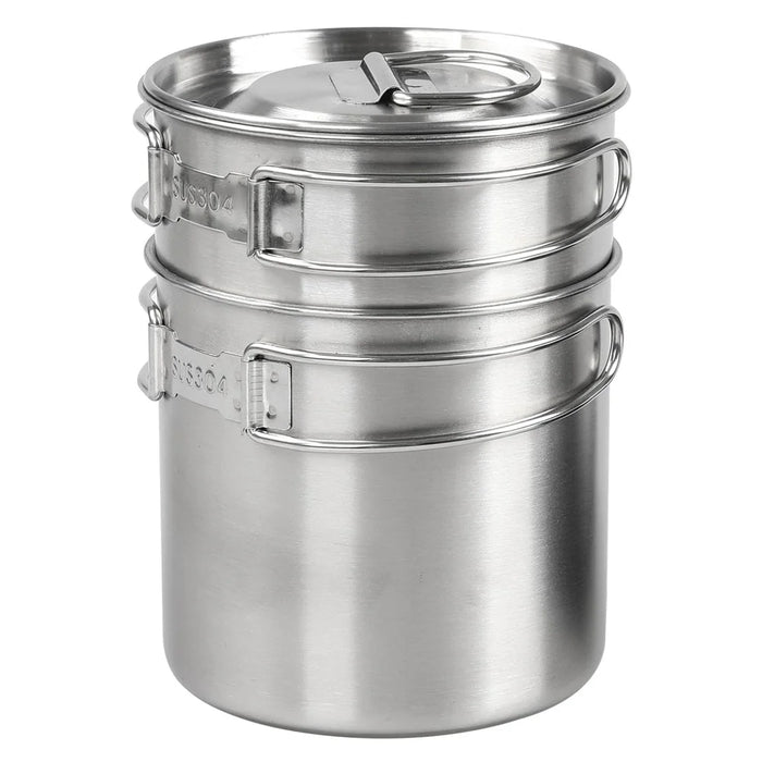 HALIN Multifunction 304 Stainless Steel Pot Set Outdoor Cooking Kettle Pan Camping Cookware Teapot (BPA-free, No FDA Certified) - 1