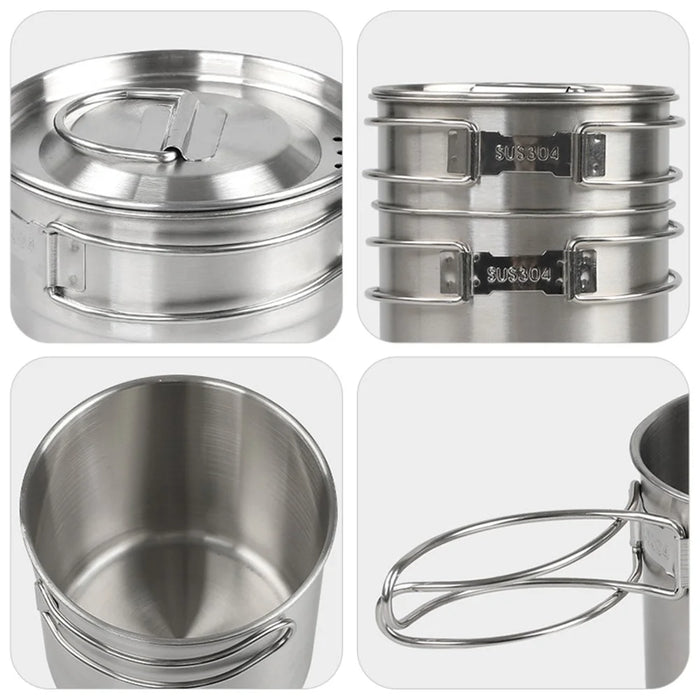 HALIN Multifunction 304 Stainless Steel Pot Set Outdoor Cooking Kettle Pan Camping Cookware Teapot (BPA-free, No FDA Certified) - 5