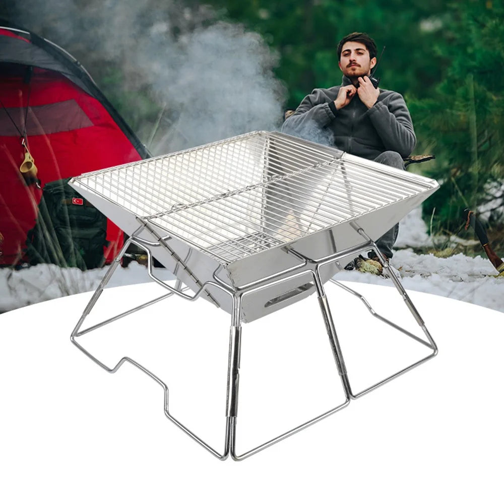 HALIN Outdoor Camping Detachable BBQ Tool Stainless Steel Charcoal Grill for Hiking Picnics (BPA-Free, No FDA Certified) - 2
