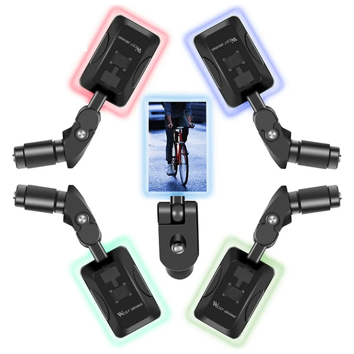 WEST BIKING USB Rechargeable Handlebar Mirror 360° Rotation Adjustable Rearview Mirror with LED Light - Rectangle - 2