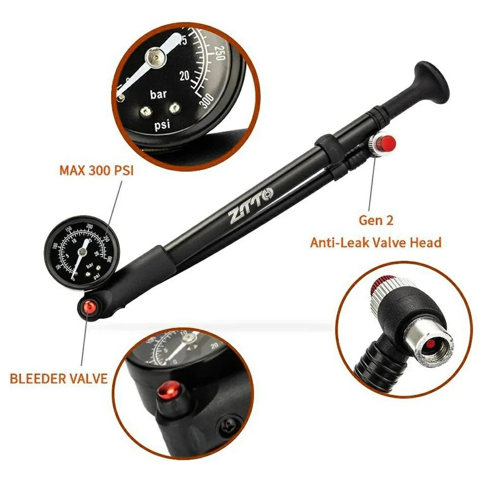 ZTTO 1505DT 300PSI Bike Front Fork Tire Air Pump High Pressure Bicycle Aluminum Alloy Inflator - 2