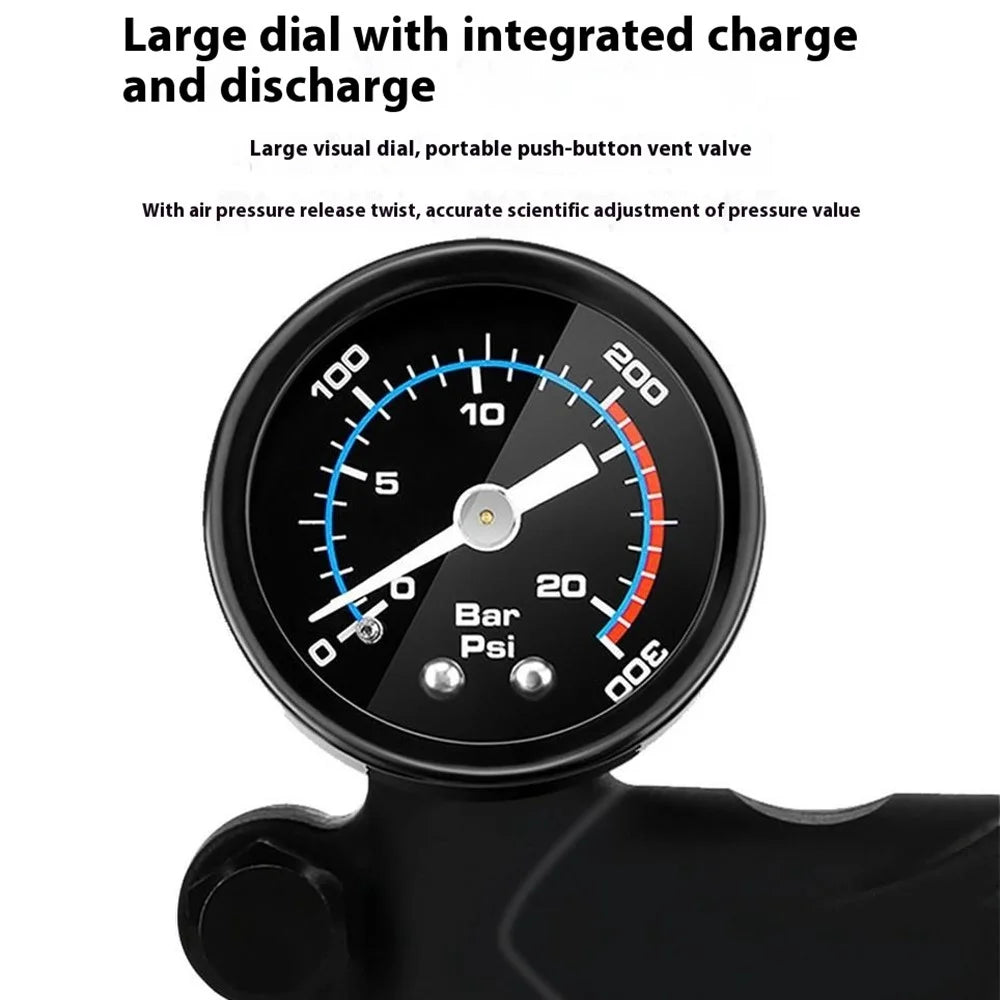 ZTTO 1505DT 300PSI Bike Front Fork Tire Air Pump High Pressure Bicycle Aluminum Alloy Inflator - 4