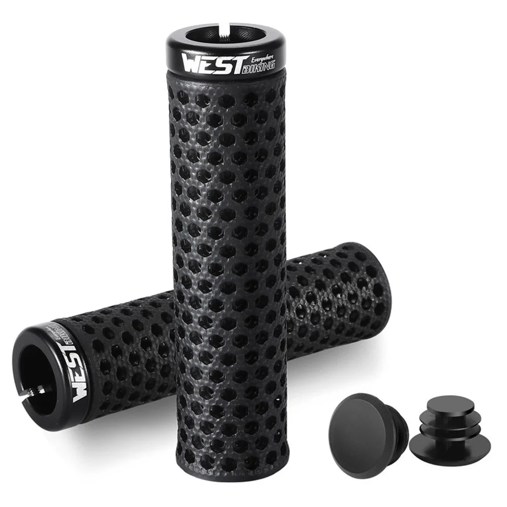 WEST BIKING YP0804081 3D Printed Bicycle Handlebar Grips Anti Slip Shock Absorbing Mountain Bike Handle Bar - Black - 1