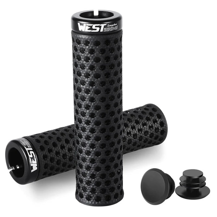 WEST BIKING YP0804081 3D Printed Bicycle Handlebar Grips Anti Slip Shock Absorbing Mountain Bike Handle Bar - Black - 1