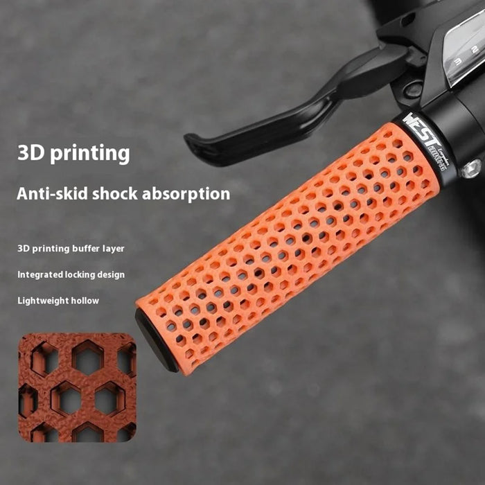 WEST BIKING YP0804081 3D Printed Bicycle Handlebar Grips Anti Slip Shock Absorbing Mountain Bike Handle Bar - Black - 2