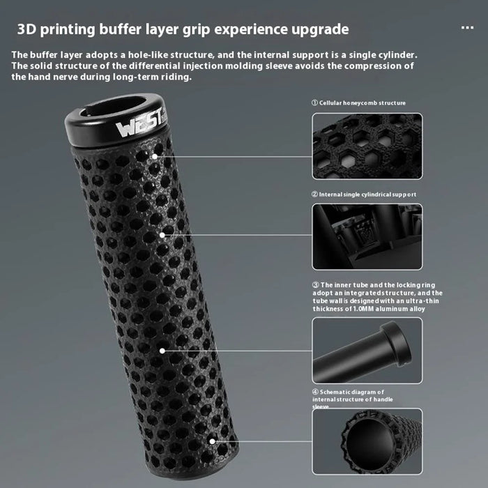 WEST BIKING YP0804081 3D Printed Bicycle Handlebar Grips Anti Slip Shock Absorbing Mountain Bike Handle Bar - Black - 5