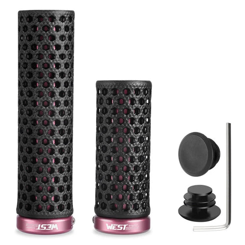 WEST BIKING YP0804092 1 Pair Mountain Bike Long + Short Grips 3D Printed TPU Anti Slip Handlebar Grips - Black / Pink - 1