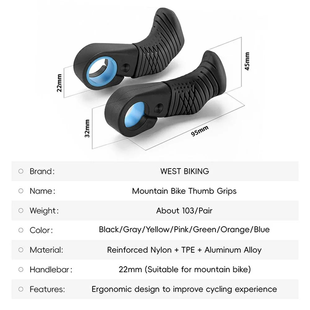 WEST BIKING YP0804087 Mountain Bike Thumb Grips Ergonomic Bike Grip Handle Extension Handlebar - Black - 6