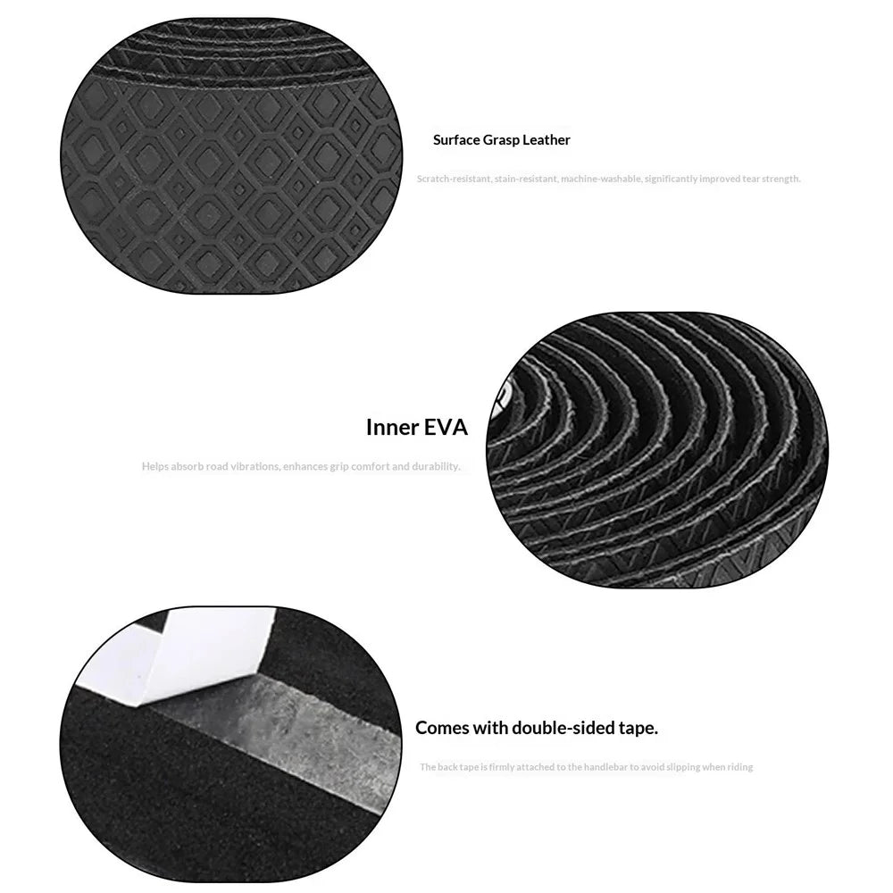 ENLEE 2Pcs Bicycle Handlebar Tape with Bar End Plugs Shock Absorption PU Leather + EVA Road Bike Bar Tape - Black - 4