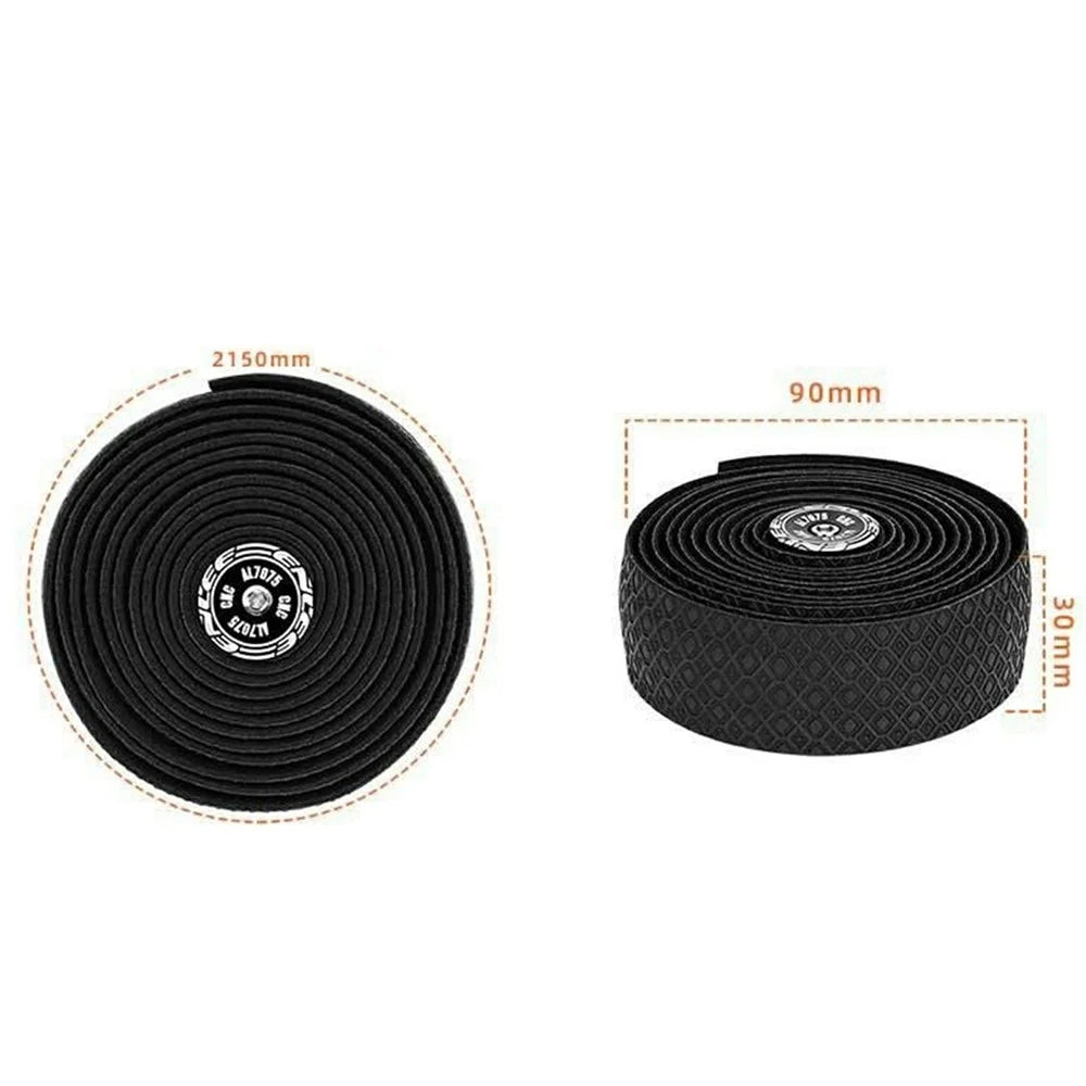 ENLEE 2Pcs Bicycle Handlebar Tape with Bar End Plugs Shock Absorption PU Leather + EVA Road Bike Bar Tape - Black - 6