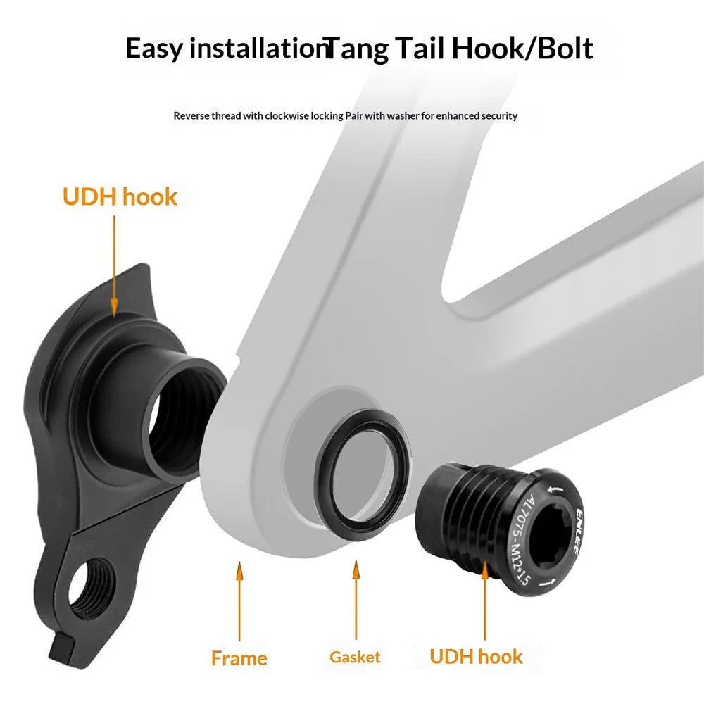 ENLEE EL-CNC3 UDH Thru Axle Rear Derailleur Hanger for MTB / Gravel Bikes, Anodized Aluminum Alloy - Black - 4
