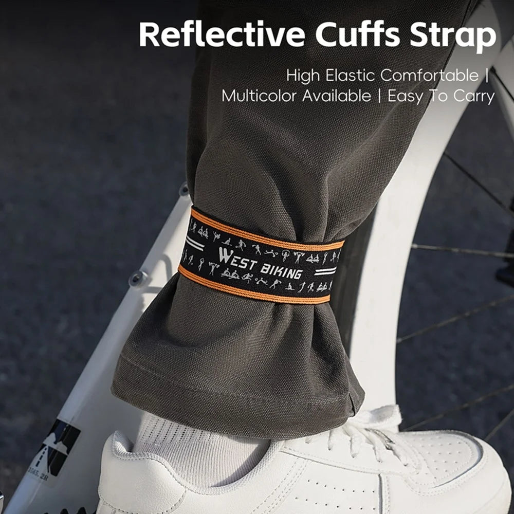 WEST BIKING YP0719495 Reflective Cycling Pant Strap Adjustable Anti-Slip Leg Band with Magic Tape Fastener for Riding Safety - Orange - 5