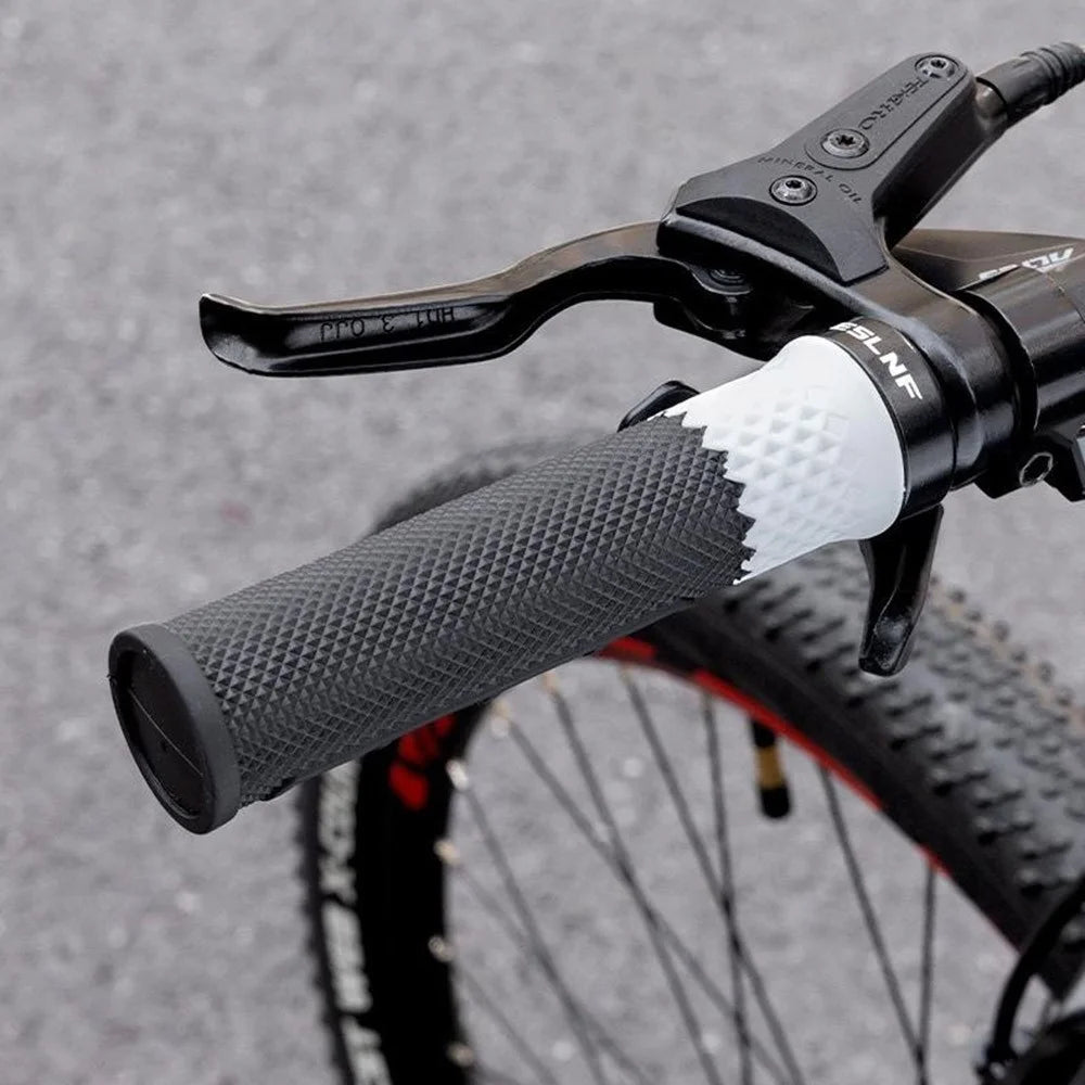 ESLNF 1 Pair Bicycle Handlebar Grips Silicone Shock Absorbing Anti Slip Handlebar Cover for Mountain Bike - White / Black - 3