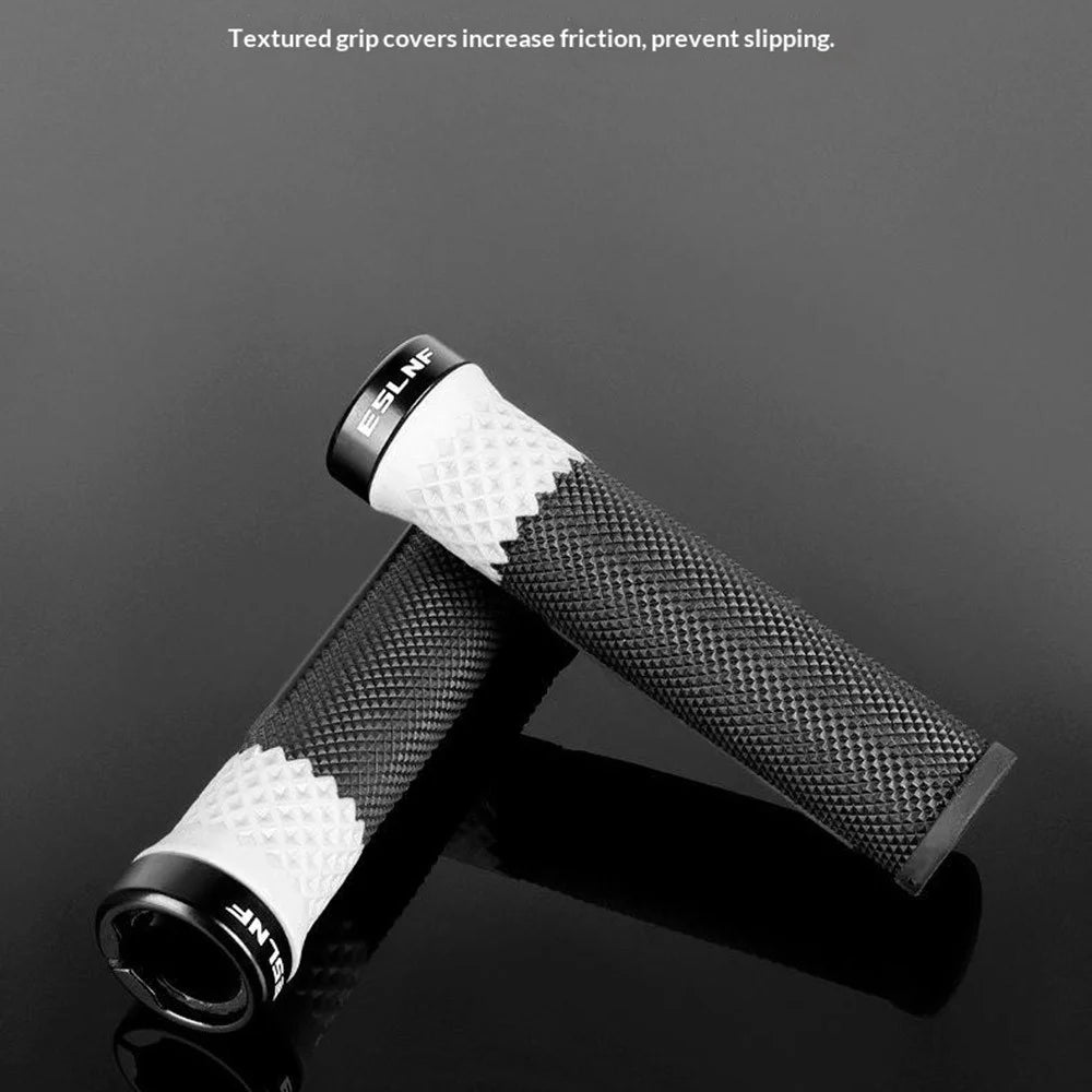 ESLNF 1 Pair Bicycle Handlebar Grips Silicone Shock Absorbing Anti Slip Handlebar Cover for Mountain Bike - White / Black - 5
