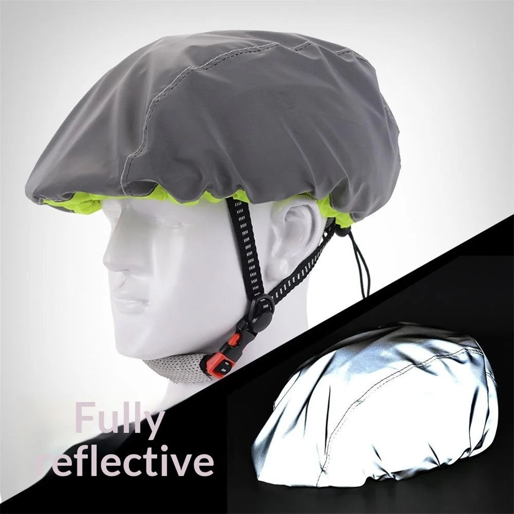 Reflective Bike Helmet Rain Cover Waterproof Night Visibility Safety Cover with Drawstring Cord - 2