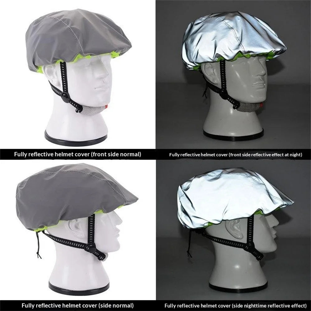 Reflective Bike Helmet Rain Cover Waterproof Night Visibility Safety Cover with Drawstring Cord - 3