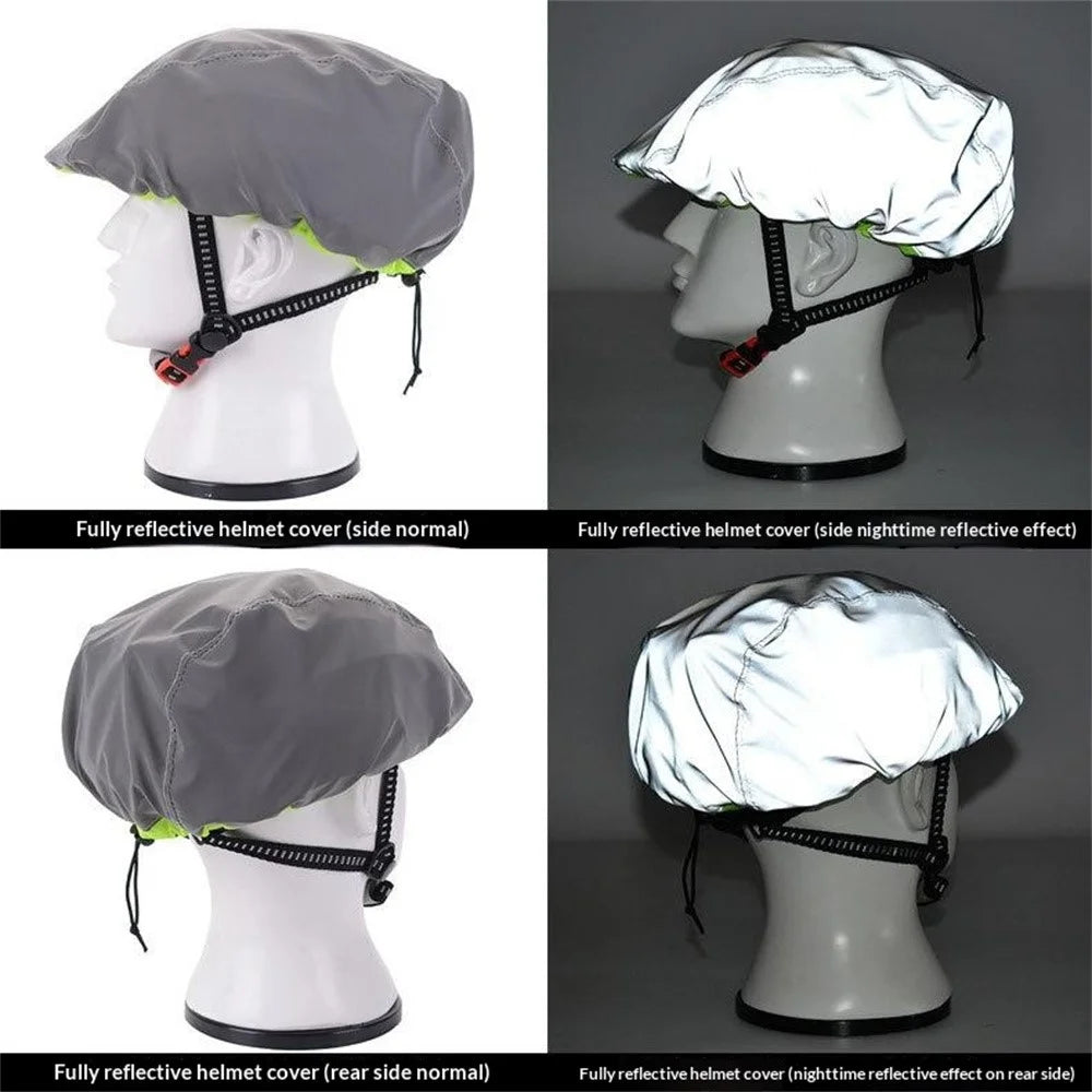 Reflective Bike Helmet Rain Cover Waterproof Night Visibility Safety Cover with Drawstring Cord - 4