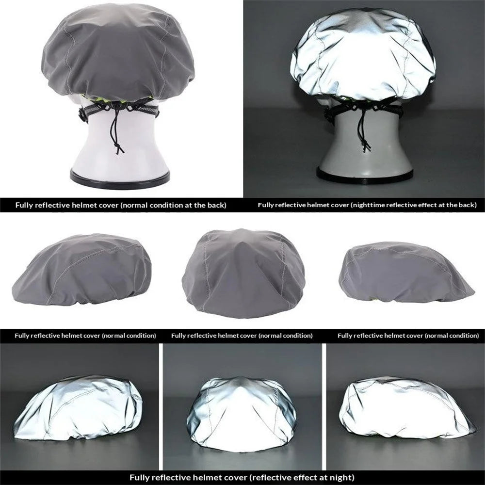 Reflective Bike Helmet Rain Cover Waterproof Night Visibility Safety Cover with Drawstring Cord - 5