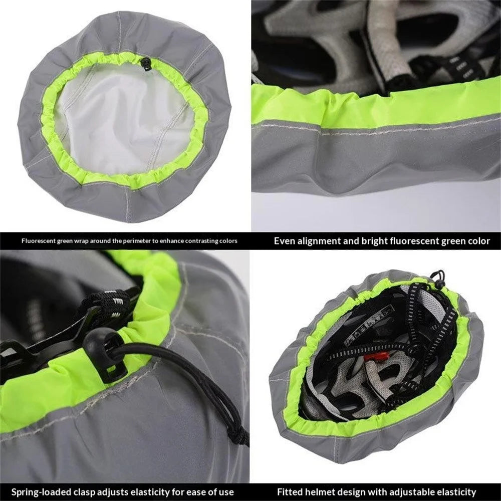 Reflective Bike Helmet Rain Cover Waterproof Night Visibility Safety Cover with Drawstring Cord - 6